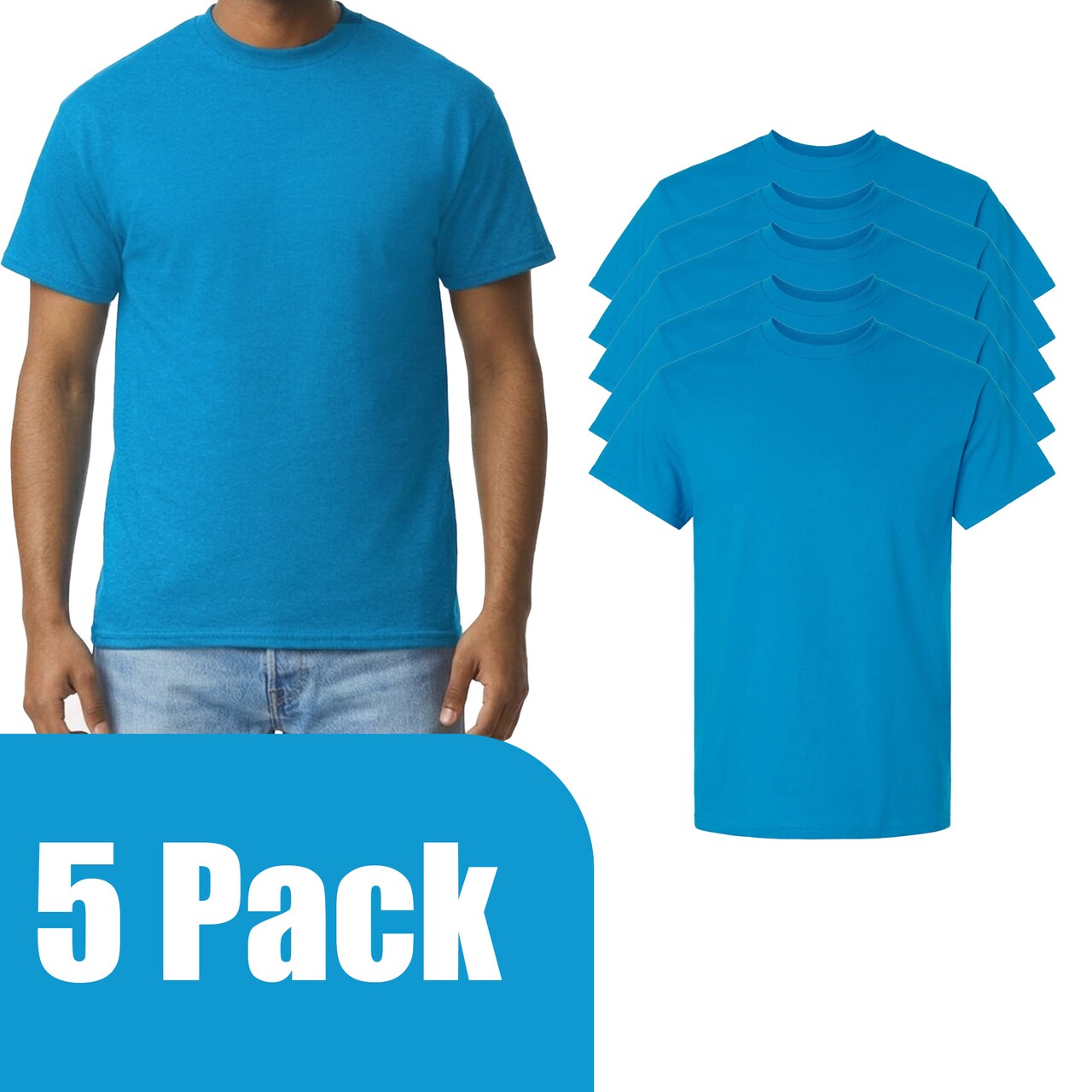Gildan Men's Ultra Cotton Short Sleeve T-Shirt Craft Bundle for DIY Printing, Sapphire, 3–15 Pack